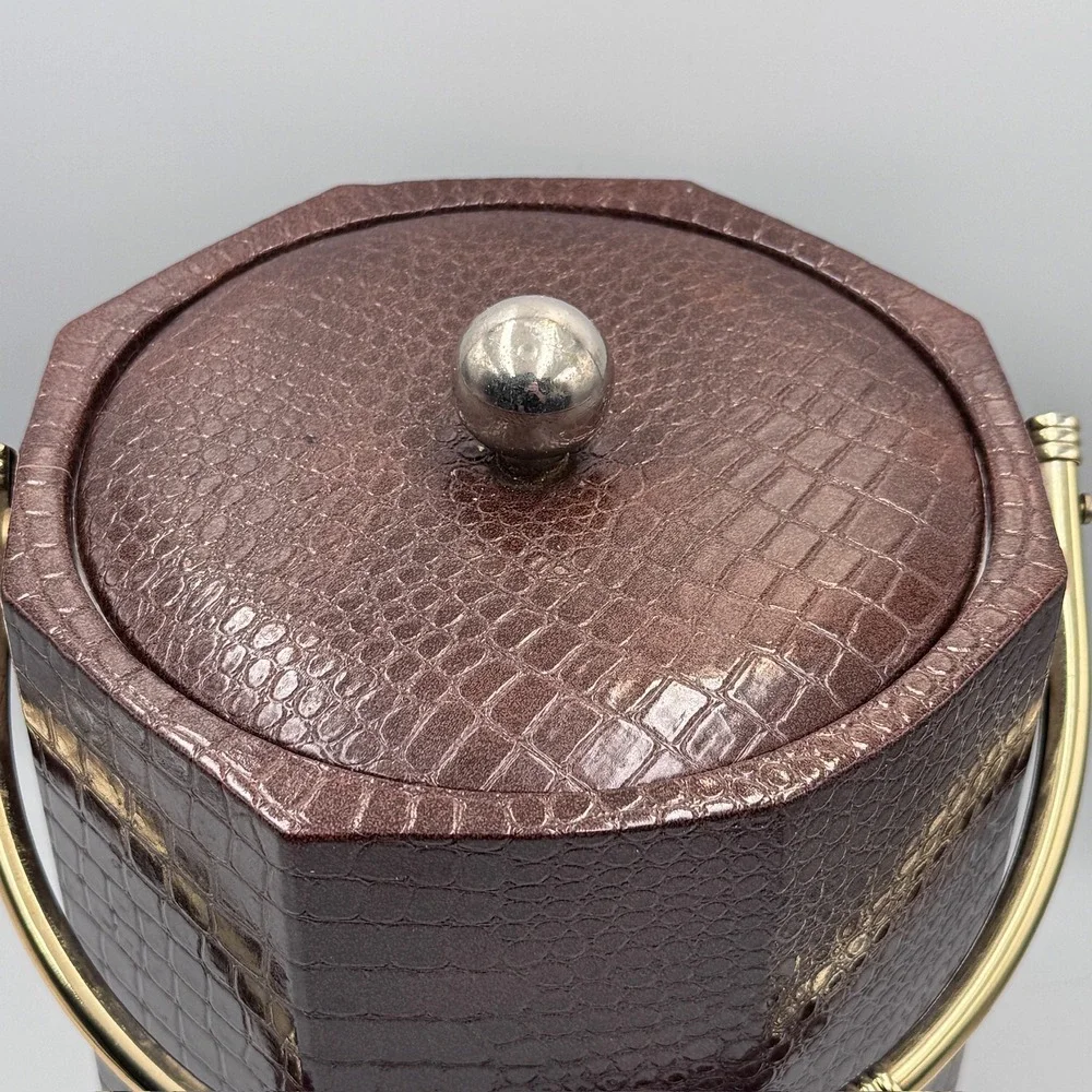 Vintage Shelton-Ware Brown Faux‎ Croc Ice Bucket Mid Century MCM Barware USA